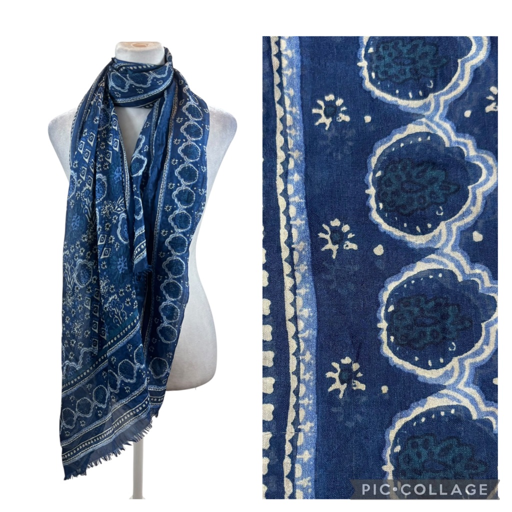 Rock Flower Paper 100 Silk Blue And White Scarf